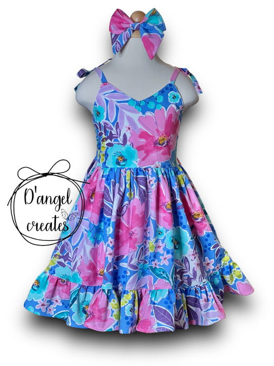 Colorful Summer Dress with Hair Bow