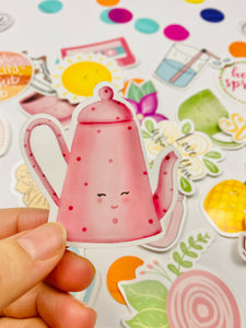 Pink teapot waterproof sticker