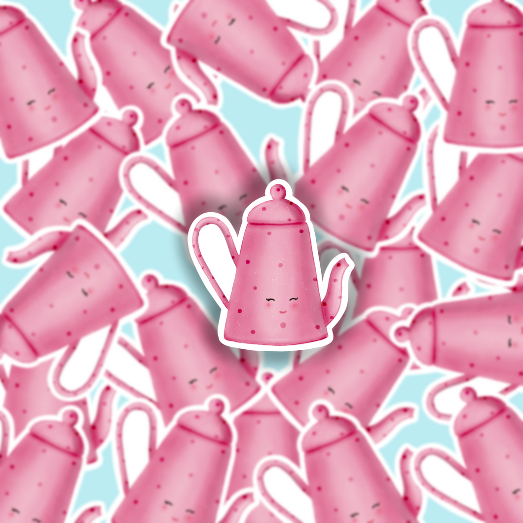 Pink teapot waterproof sticker